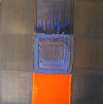 01:02, Carrés bleu et rouge sur bleu, 120 x 120 cm